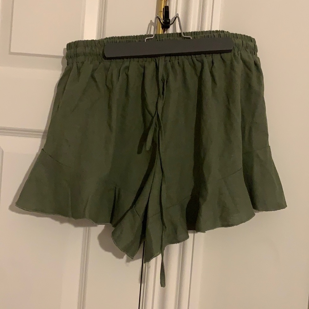 green flowy shorts